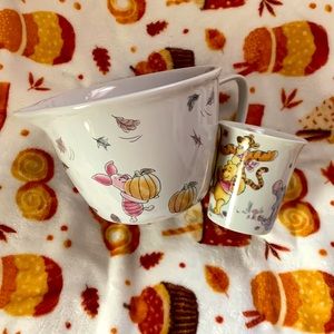 Fall Leaves Pumpkin Winnie the Pooh Disney Tjmaxx Mixing Bowl & Mug